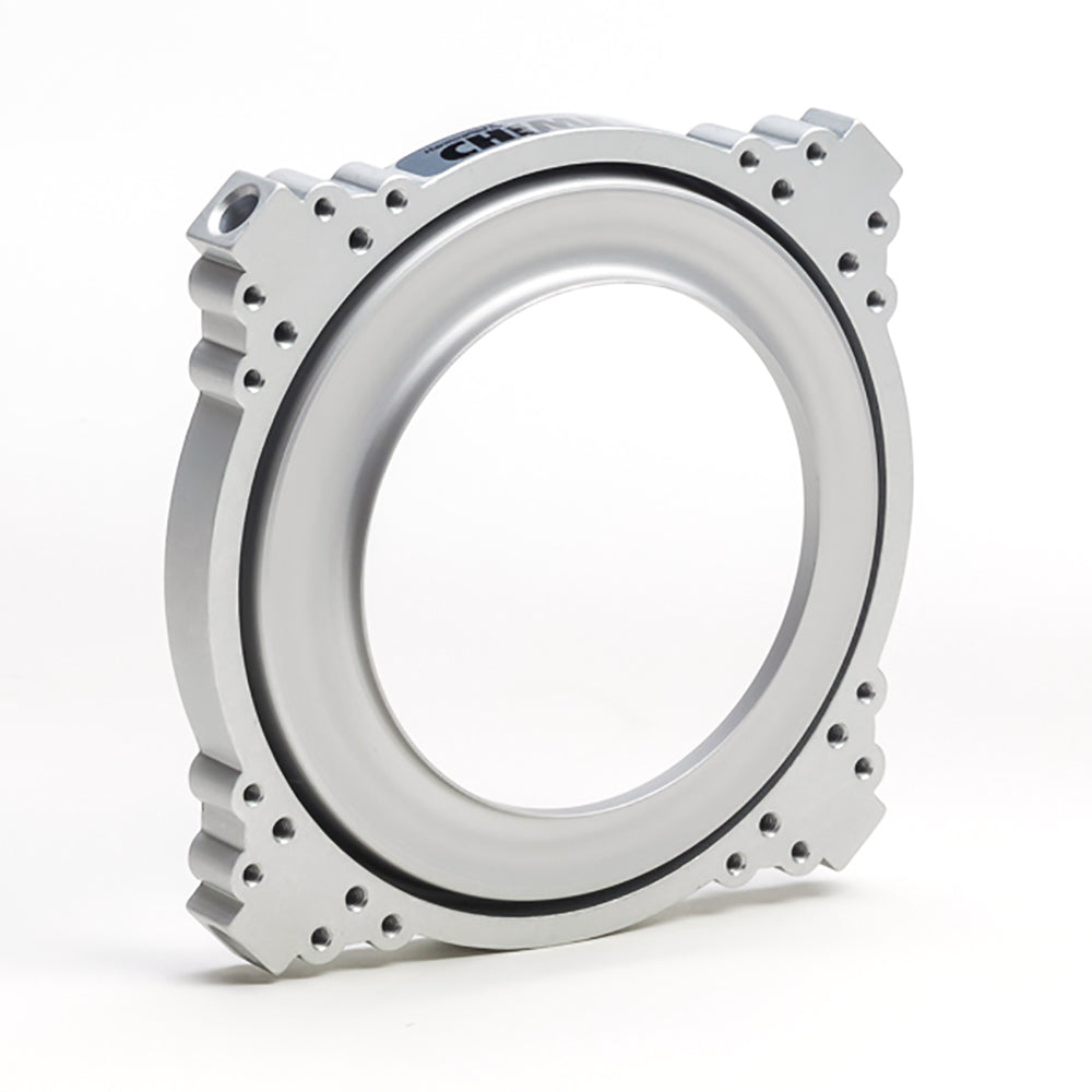 Aluminum Speed Ring for photography, featuring a rotating design and four pole blocks for light banks.