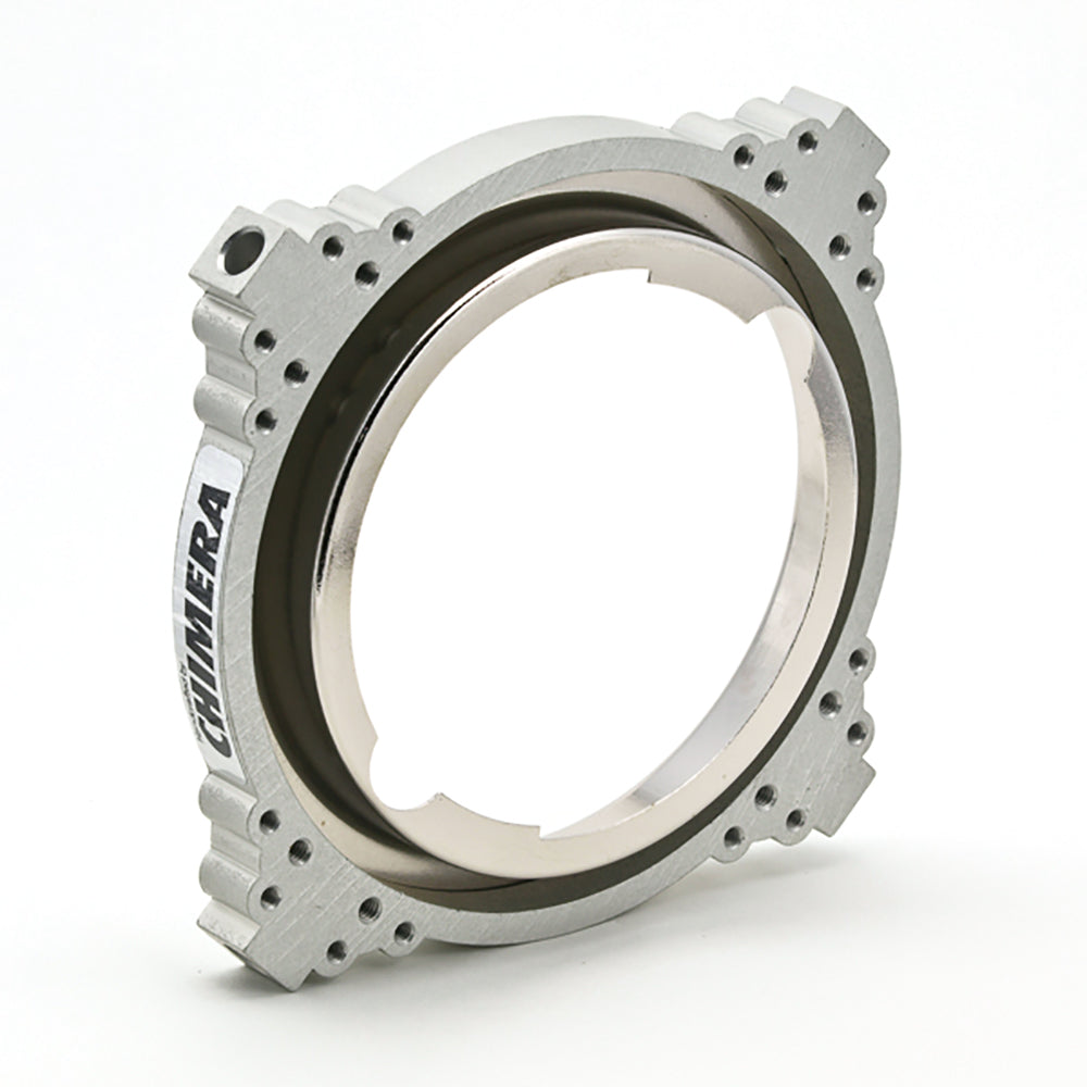 Aluminum Speed Ring for strobe lighting, compatible with Rectangle and Strip Lightbanks, ideal for photography.