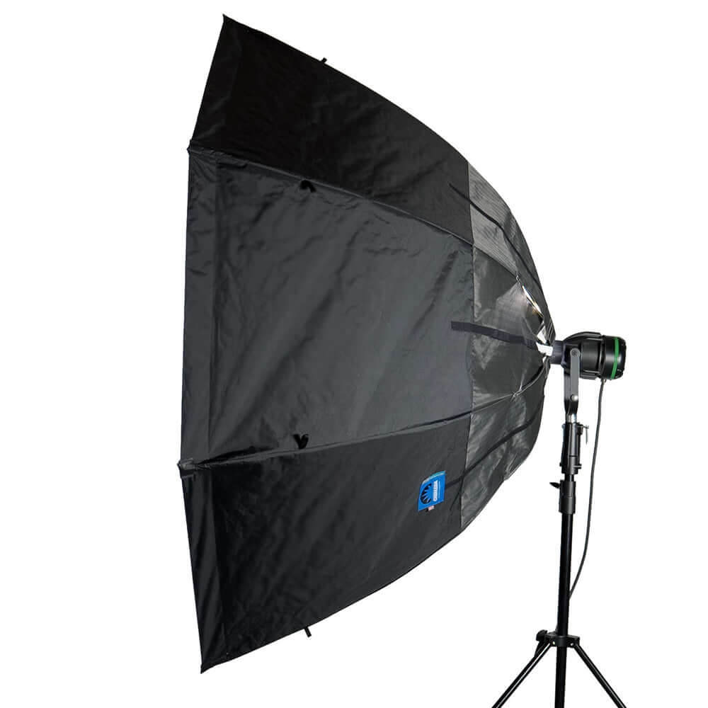 OctaPlus 6 Hi Heat lightbank on a stand, designed for broad lighting in photography and cinematography setups.