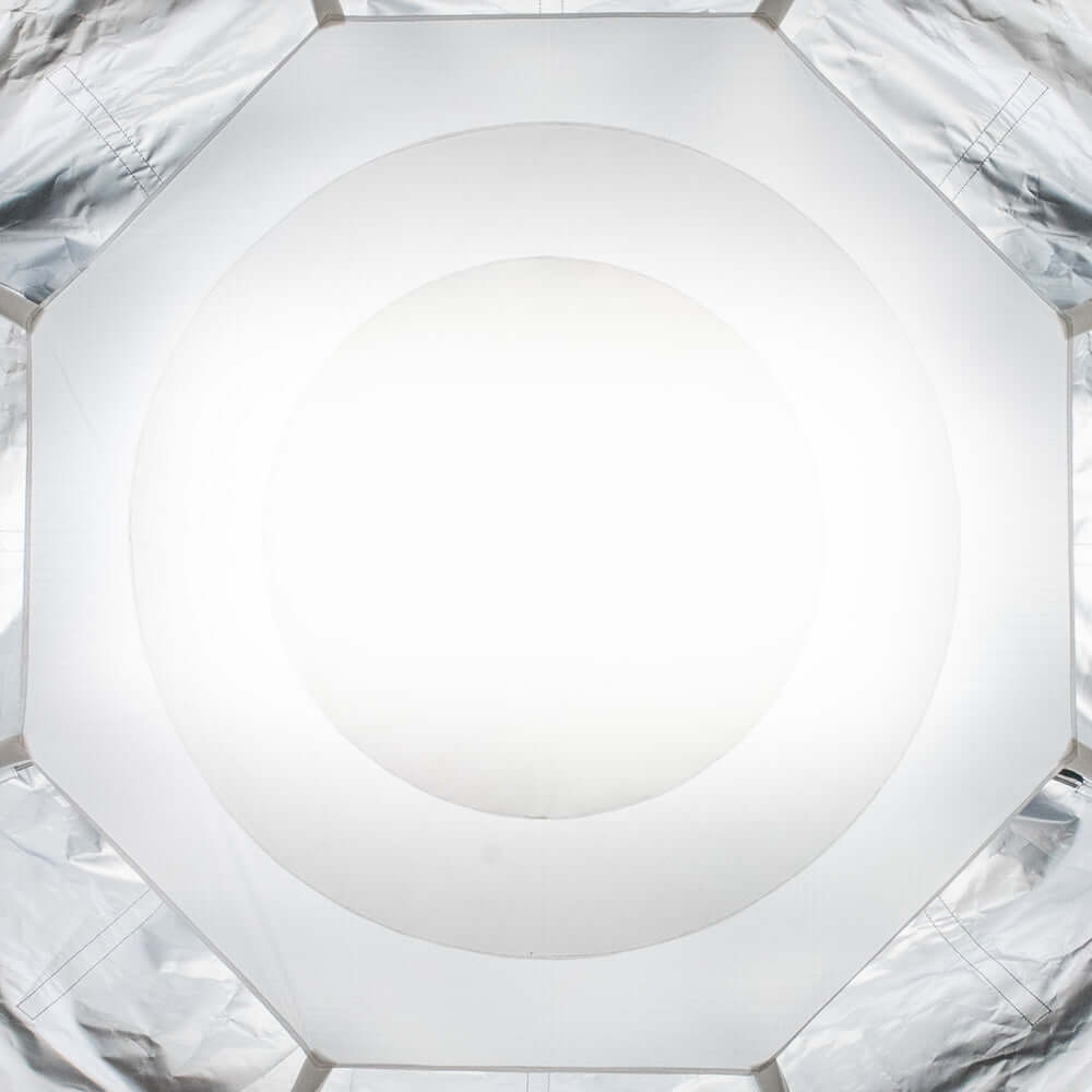 Lightbank Octa 5 for Vortex8 top view, showcasing its silver interior and soft, even light diffusion.