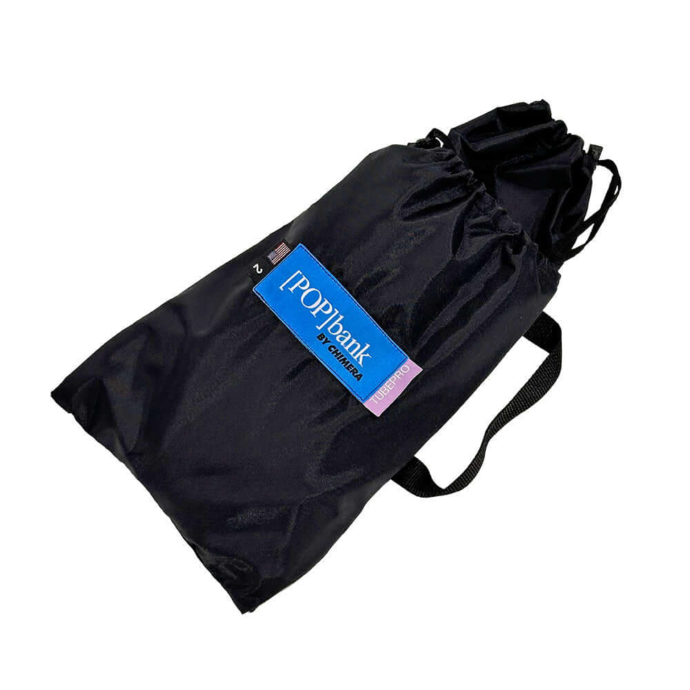 Black drawstring bag for POP bank cinema equipment, ideal for photographers and videographers.